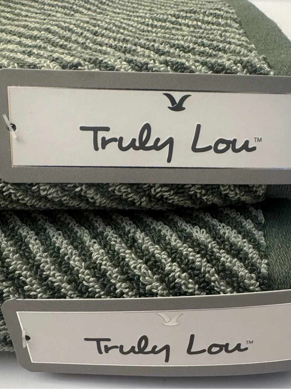 8pc TRULY LOU 100% Cotton Diagonal Stripes Bath Towel Set - Tonal Green